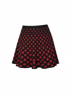 Source Unknown Black Skater Skirt with Red Polka Dot Pattern